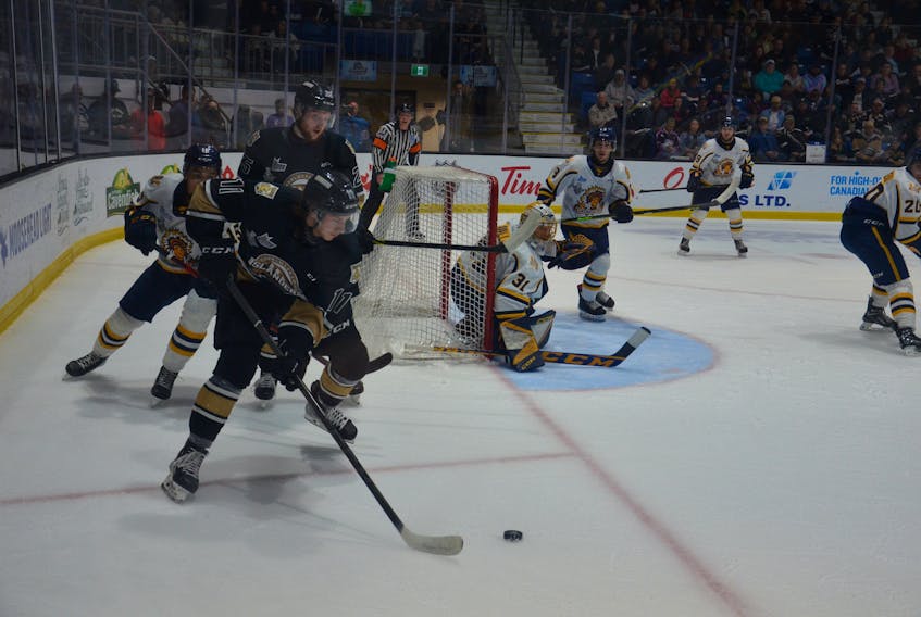 Charlottetown Islanders forward Jakub Brabenec controls the puck during the first period against the Shawinigan Cataractes on June 5. The teams played Game 2 in the best-of-seven Quebec Major Junior Hockey League President Cup final series at Eastlink Centre. Jason Simmonds • The Guardian