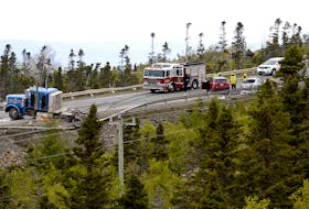 Peacekeepers Way in Conception Bay South was closed Tuesday afternoon following a serious multi-vehicle collision involving a transport truck. Keith Gosse/The Telegram