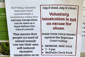 Teenager Zofya Handley Armstrong organized a protest in Wolfville in May opposing a Supreme Court of Canada ruling that allows self-induced extreme intoxication to be used as a legal defense when it comes to committing violent acts like murder and sexual assault.