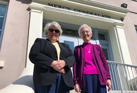 Sisters Diane Smyth and Charlotte Fitzpatrick stand outside the Sisters of Mercy Generalate on Waterford Bridge Road.