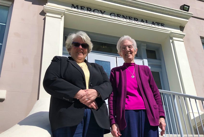 Sisters Diane Smyth and Charlotte Fitzpatrick stand outside the Sisters of Mercy Generalate on Waterford Bridge Road.