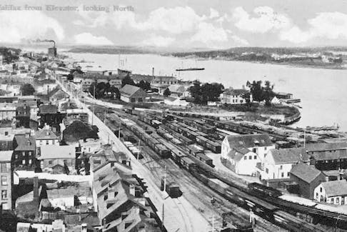 The Richmond Railway yards to the right, looking north. Halifax. Photographer unknown. Public domain