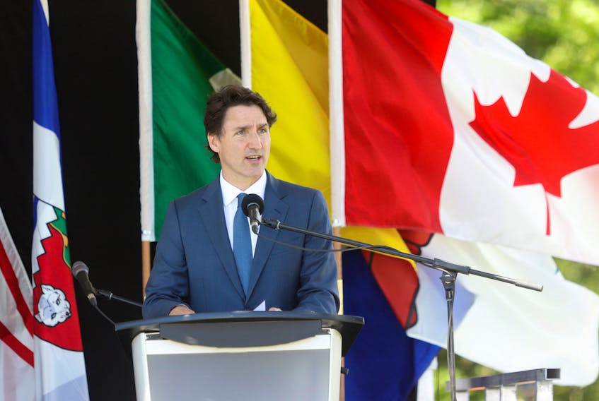 FOR NEWS STORY:
Prime Minister of Canada Justin Trudeau, offers his apology on behalf of the counrty during the National Apology Event recognizing the 2nd Constriction Battalion in Truro, NS Saturday July 9, 2022.

TIM KROCHAK PHOTO