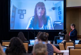 Brenda Forbes, a former neighbour of Gabriel Wortman in Portapique, is questioned by commission lawyer Emily Hill, right, at the Mass Casualty Commission inquiry in Halifax on Tuesday, July 12, 2022. - Andrew Vaughan / The Canadian Press