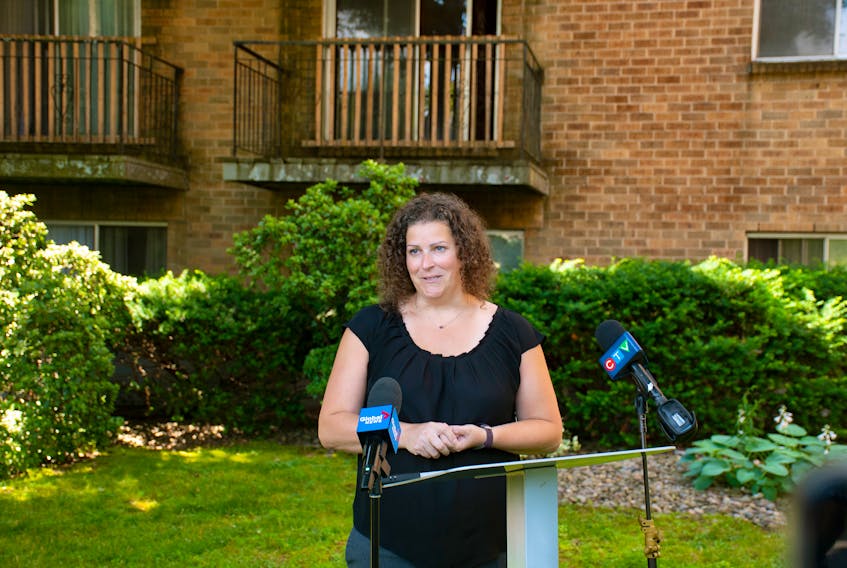 Trisha Estabrooks, a tenant at an apartment on Crown Dr., speaks at a funding announcement for the Community Housing Acquisition Program (CHAP) on Wednesday, July 13, 2022.
Ryan Taplin - The Chronicle Herald