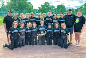 The U15 Whitecaps provincial girls softball team won gold at a U17 tournament in Quebec recently. Team members include, back row, from left, coach Jeff Ellsworth, Brooklyn Hardy, Madelyn MacLean, Aliah MacDonald, Solen Trainor, Emma King, Celia Conohan, Rebekah McGeoghegan, Brooke Arsenault, Carly Gauthier, coach Chris Halliwell and coach Sydney Halliwell. Front row, from left, are Brooke McGuigan, Chloe Arsenault, Chloe Moore, Leah MacLean, Emmalee McGuigan, Haillie Chaisson, Ava Hodder and Emma Storey. Contributed