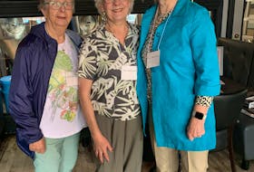 From left, Dorothy (Mingo) Tay, Heather (Barkhouse) Hill and May Lou (MacDonald) Orphey enjoy recent academy reunion. Contributed