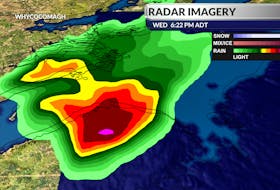 Radar imagery shows the severe thunderstorm that prompted a tornado watch in Richmond County, N.S., Wednesday.