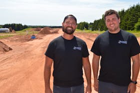 Two of the developers with the Hidden Valley subdivision in the north end of Charlottetown, Chris MacMillan, left, and Will Zafiris, said July 14 that there are plans that will eventually connect their development to Malpeque Road. Dave Stewart • The Guardian