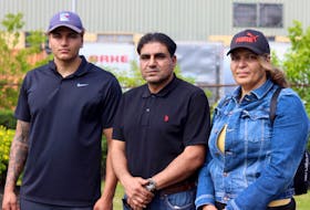 Fady Moustafa’s brother and parents, from left, Ehab Moustafa, Azzam Moustafa and Amira Badr are holding a GoFundMe fundraiser to cover funeral costs and establish a memorial for 17-year-old Fady, who died from his injuries July 9 after being hit by a vehicle in Summerville, P.E.I. 10 days earlier.  Logan MacLean • The Guardian