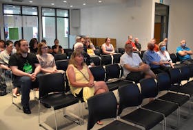 Forty north-end Sydney residents gathered at the Eltuek Arts Centre on Monday to discuss concerns and questions following the gasoline spill at the Imperial Oil tank farm on July 8. JEREMY FRASER/CAPE BRETON POST.