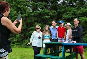 Prime Minister Justin Trudeau chats with families at Tea Hill in P.E.I. Trudeau made a brief visit to P.E.I. on July 22, the one-year anniversary of a childcare deal inked with the P.E.I. government. - Stu Neatby