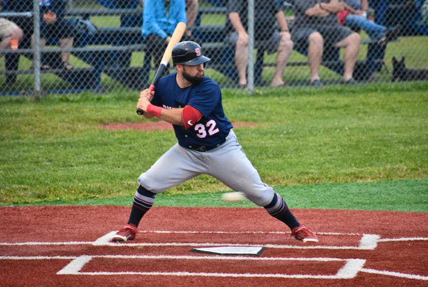 In this file photo, Jordan Shepherd of the Sydney Sooners takes a low pitch for ball one during Nova Scotia Senior Baseball League action at the Susan McEachern Memorial Ball Park in Sydney. Shepherd is having a strong season for the Sooners, leading the team in batting average at .442 — third overall in the league. JEREMY FRASER/CAPE BRETON POST