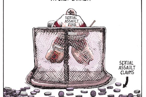 Michael de Adder cartoon for July 22, 2022. Hockey Canada, sexual assault, liability, fund