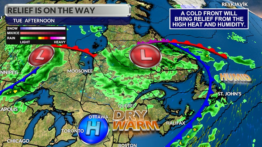 Relief from this oppressive heat and humidity arrives in the region following the passage of a cold front Tuesday into Wednesday.