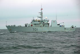 The Canadian navy's Kingston-class maritime coastal defense vessel HMCS Glace Bay (MM 701), shown in this 2010 file photo, is scheduled to pass by its namesake community in Cape Breton, about 1.5 kilometres offshore, at 9:30 a.m. Thursday and will fire some blank-rounds to salute Glace Bay. CONTRIBUTED
