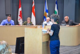 Concerned citizen Basma Kavanagh presents to Kings County council during a July 26 public hearing about an application from Parsons Green Developments for a phased 442-unit residential development in Canning. KIRK STARRATT