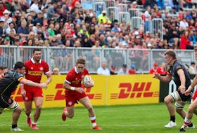 Halifax's Cooper Coats breaks free during Canada's senior men’s rugby squad's international test match against Belgium at the Wanderers Grounds in Halifax on Saturday afternoon. Canada won 45-0. - ALLIE LAWHON / RUGBY CANADA