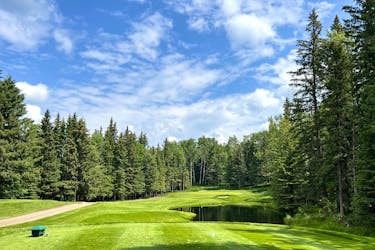 The splashy 16th hole at Water Valley Golf Club, located on a rolling piece of foothills about a 40-minute drive from Calgary’s northwest city limits.