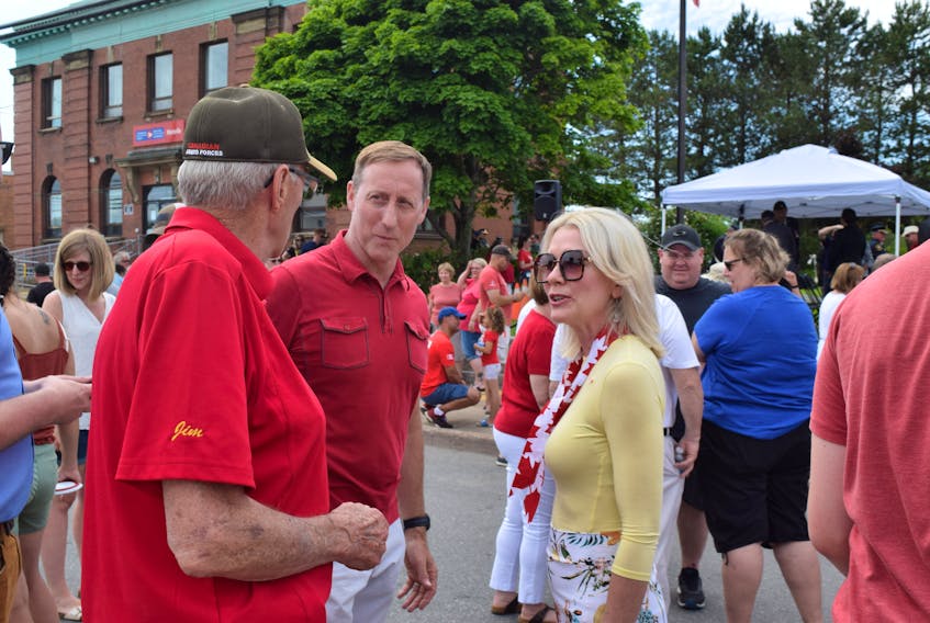 Federal Conservative interim leader Candice Begen was in Westville for Canada Day and joined Peter MacKay at the Westville Cenotaph rededication ceremony after meeting with residents in Acadia Park.