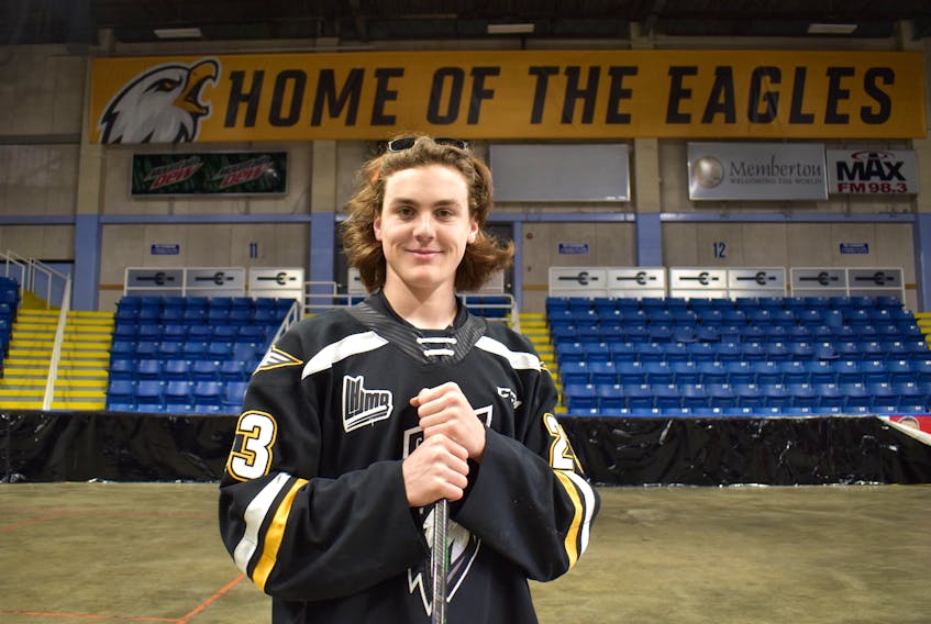 The Cape Breton Eagles used the first overall pick in the 2022 Quebec Major Junior Hockey League Entry Draft to select defenceman Tomas Lavoie. The six-foot-three, 190-pound product of Repentigny, Que., was in Sydney Monday for the first-overall pick announcement. JEREMY FRASER/CAPE BRETON POST.