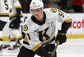 Kingston Frontenacs centre Shane Wright in warmup prior to a game in November 2021.