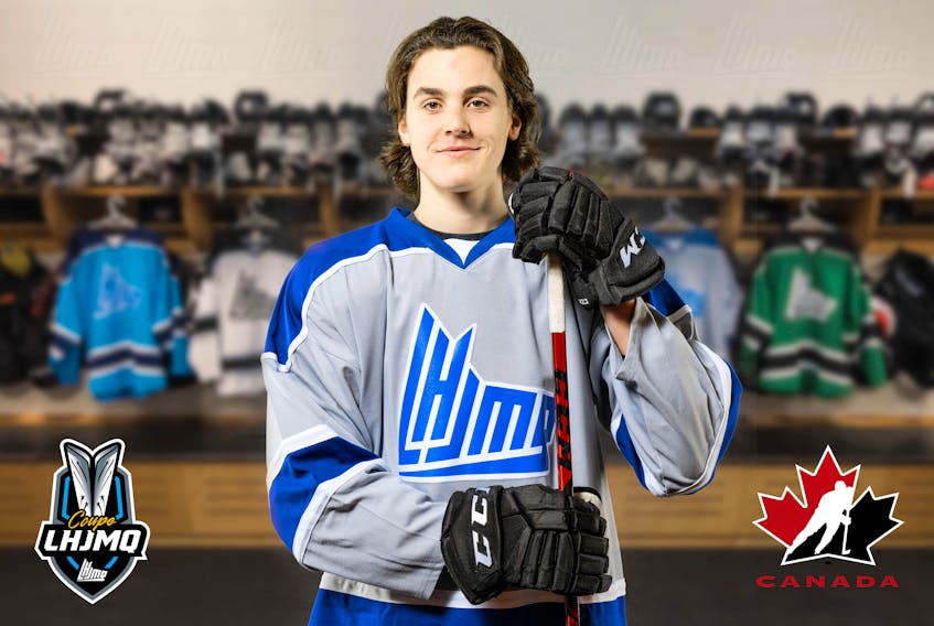 The Cape Breton Eagles used the first overall pick in the 2022 Quebec Major Junior Hockey League Entry Draft to select defenceman Tomas Lavoie. The six-foot-three, 190-pound product of Repentigny, Que., was in Sydney Monday for the first-overall selection. PHOTO CONTRIBUTED/QMJHL
