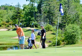 A junior golfer chips his ball onto the green during the first day of competition at the Nova Scotia Golf Association (NSGA) junior provincial championships being hosted at the River Hills Golf and Country Club in Clyde River on July 4 to 6. KATHY JOHNSON 
