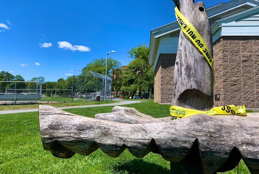 July 7, 2022--Police tape is all that remains after two crime events at the Halifax Common Wedneday evening. 
ERIC WYNNE/Chronicle Herald