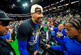 Otto Porter Jr.  celebrates after the Golden State Warriors beat the Boston Celtics to win this season's NBA championship. Porter Jr. is a new addition to the Raptors.