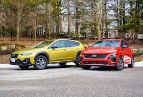 The 2022 Hyundai Kona N Line, on the right, takes a sporty, urban approach to the segment; the 2022 Subaru Crosstrek Outdoor, on the left, a hardier adventuresome one. Elle Alder/Postmedia News
