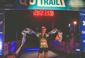Steady Brook’s Kelsey Hogan crossed the finished line at the 100-mile (160-kilometer) Quebec Mega Trail in the early hours of July 3 as the top women’s finisher and 18th overall. Photo courtesy Christian Dionne