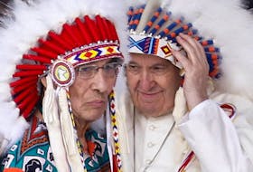 Pope Francis meets with First Nations, Metis and Inuit indigenous communities in Maskwacis on Monday, July 25, 2022. 