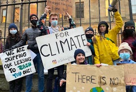 Students protest at Province House in Halifax to demand stronger climate legislation in November 2021. - Tynette Deveau
