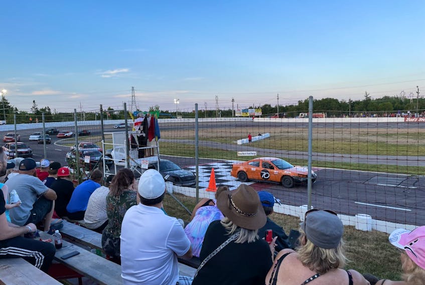 Shown are stock car racers in the Thunder Class during the grand reopening of Bud’s Speedway, formerly known as Sydney Speedway, last Saturday in Sydney. Approximately 300 fans were in attendance for the evening of racing, proving stock car racing is alive and well in Cape Breton. JEREMY FRASER/CAPE BRETON POST