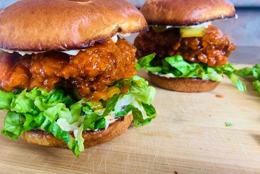 Eric Pottle, a Labrador native now living in Gander, NL, likes to recreate popular dishes on his grill. This is his rendition of Mary Brown’s Nashville Hot Chicken Sandwich. He has also recreated Five Guys burgers and even Popeye’s. Contributed photo