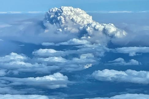 Pilot Wanda Clarke shared this photo of a pyrocumulus cloud that formed over the out-of-control wildfires in central Newfoundland. -Contributed
