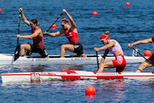 FOR SPORTS STORY:
Team Canada's Katie VINCENT and Sloan MACKENZIE  are seen during the C2 Women 500 Final A at Canoe 22 in Dartmouth Saturday August 6, 2022. Thet finished 6th in the race.
TIM KROCHAK PHOTO