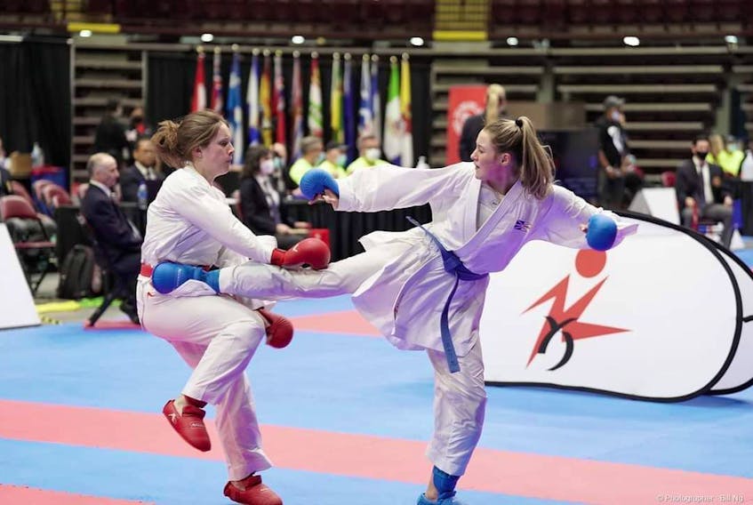 Flatrock teen Emily Reglar (right) is headed to Mexico City for the 2022 Junior Pan American Karate Championships later this month where she will represent Canada. — Contributed photo