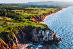 A view of the world-renowned Cabot Cliffs golf course looking south with the spectacular par-3, 16th hole jutting out into the Gulf of St. Lawrence. CONTRIBUTED/JACOB SJOMAN PHOTO