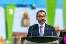 Federal Minister of Transport Omar Alghabra makes an announcement about new funding to improve rail safety and efficiency in Regina and southern Saskatchewan on Thursday, July 14, 2022.  
