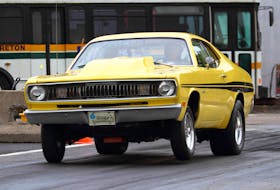 In this file photo, Stephen Pastuck of New Waterford lines up with his son’s 1971 Plymouth Duster at Cape Breton Dragway. Pastuck died earlier this year from breast cancer and an event in his memory will be held during drag racing this weekend in Sydney. CONTRIBUTED/GERARD BRYDEN