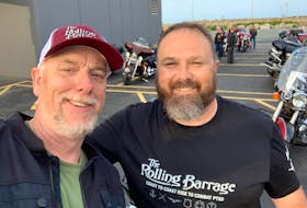 Ian Hutchings, of Dartmouth, N.S., and Paul Harman, the CEO of the Rolling Barrage, helped spread awareness of PTSD in August. Hutchings was the organizer of the Nova Scotia portion of the cross-country ride and was doing so in memory of his brother.