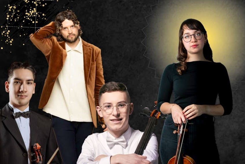 Violinist Daniel Dastoor (left), violist Ryan Davis, cellist David Liam Roberts and violinist Jeanne-Sophie Baron have formed the Aurore String Quartet and will performing in Truro, Aug. 21, at the First United Church on Prince Street. Contributed