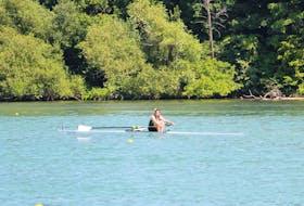 Ellie Rainnie of Team P.E.I. competes in the female individual rowing heats at the 2022 Canada Summer Games in the Niagara region of Ontario on Aug. 17. Rainnie set a personal-best time of 9:24.06. Team P.E.I. Photo • Special to The Guardian