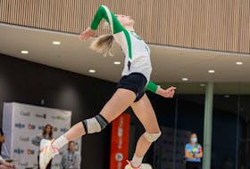 Team P.E.I.’s Morgan White serves the ball during a female volleyball match earlier this week at the 2022 Canada Summer Games in the Niagara region of Ontario. Team P.E.I. Photo • Special to The Guardian