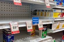 A nationwide shortage of some children's Tylenol fever and pain medication is making it difficult not only for some parents to find, but for some pharmacies to keep it on the shelves, such as at this Murphy's Pharmacy in Charlottetown. Cody McEachern • The Guardian.
