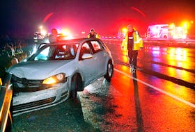 A woman sustained minor injuries when her car apparently hydroplaned and struck two T.C.H. guardrails near Paradise Thursday night. Saltwire Network