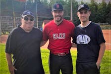 Recently pictured at Elk Park, Mickey Sutherland (left), Zach Sill and Alec Sutherland. Sill, from Brookfield, is soon returning to Germany to continue his professional hockey career.