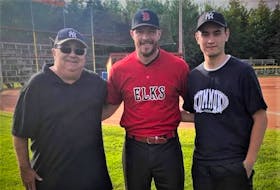 Recently pictured at Elk Park, Mickey Sutherland (left), Zach Sill and Alec Sutherland. Sill, from Brookfield, is soon returning to Germany to continue his professional hockey career.